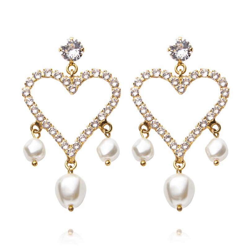 Product Image for Heart Pearl Earrings Gold Pearl Crystal