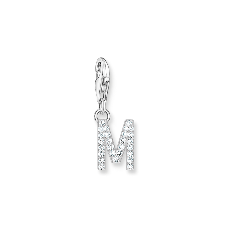 Product Image for Charm-hängsmycke bokstaven M med vita stenar silver