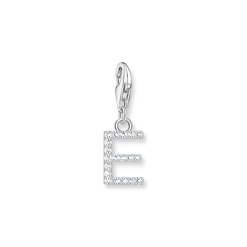 Product Image for Charm-hängsmycke bokstaven E med vita stenar silver
