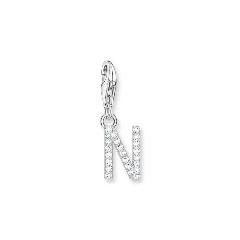 Product Image for Charm-hängsmycke bokstaven N med vita stenar silver