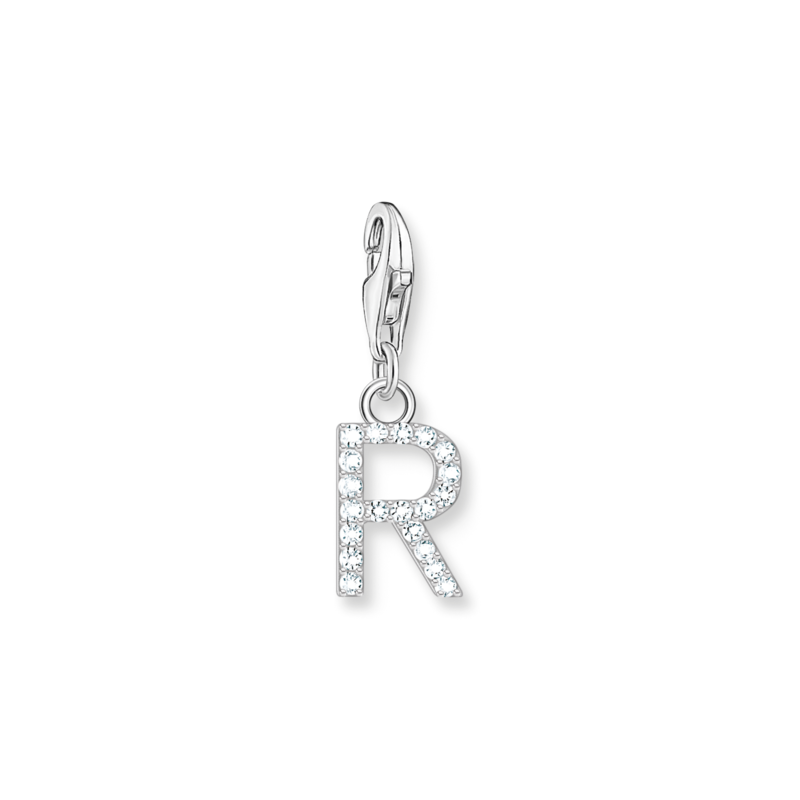Product Image for Charm-hängsmycke bokstaven R med vita stenar silver