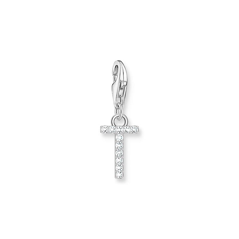 Product Image for Charm-hängsmycke bokstaven T med vita stenar silver