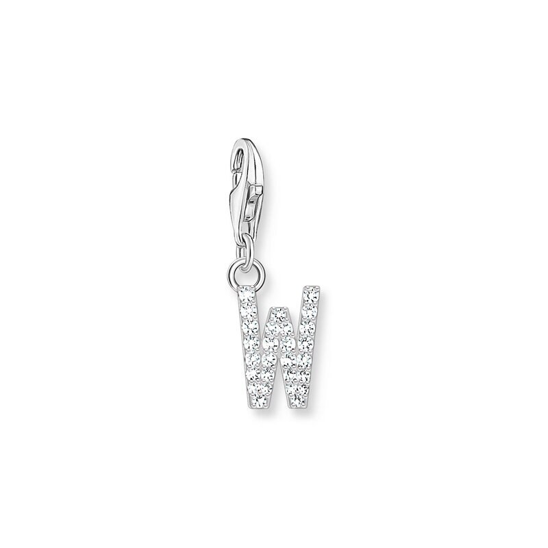 Product Image for Charm-hängsmycke bokstaven W med vita stenar silver
