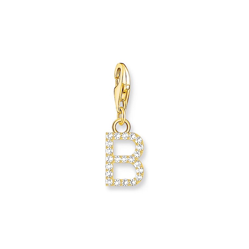 Product Image for Charm-hängsmycke bokstaven B med vita stenar guldpläterad