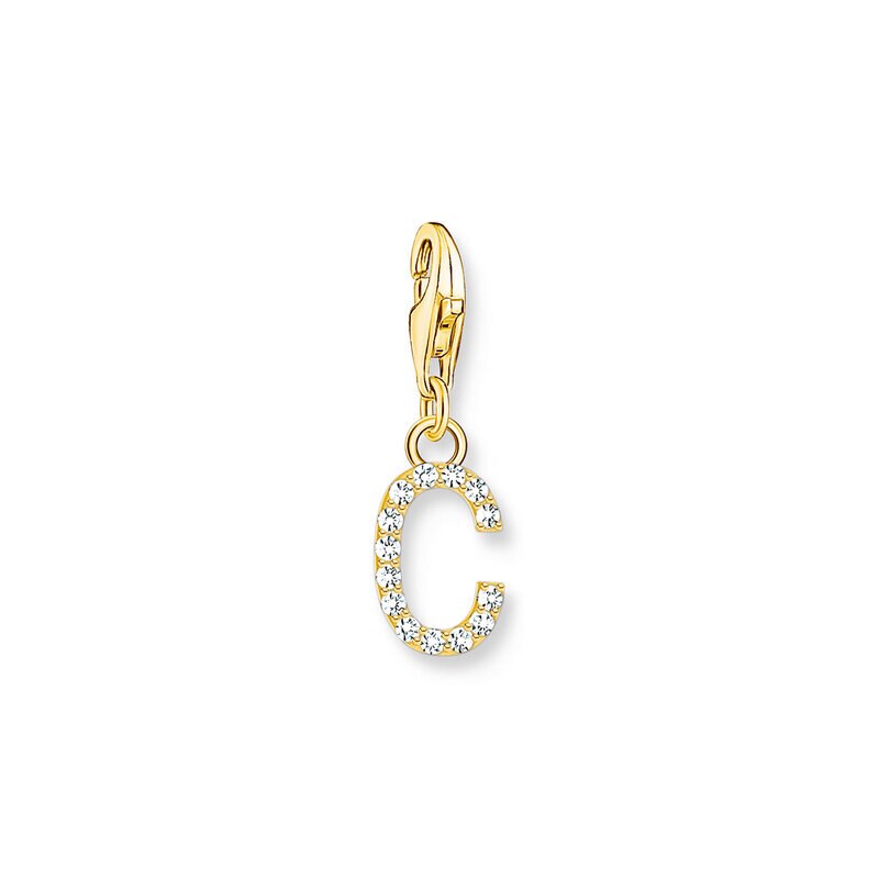 Product Image for Charm-hängsmycke bokstaven C med vita stenar guldpläterad