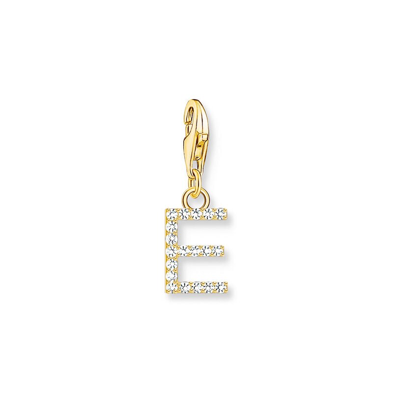 Product Image for Charm-hängsmycke bokstaven E med vita stenar guldpläterad