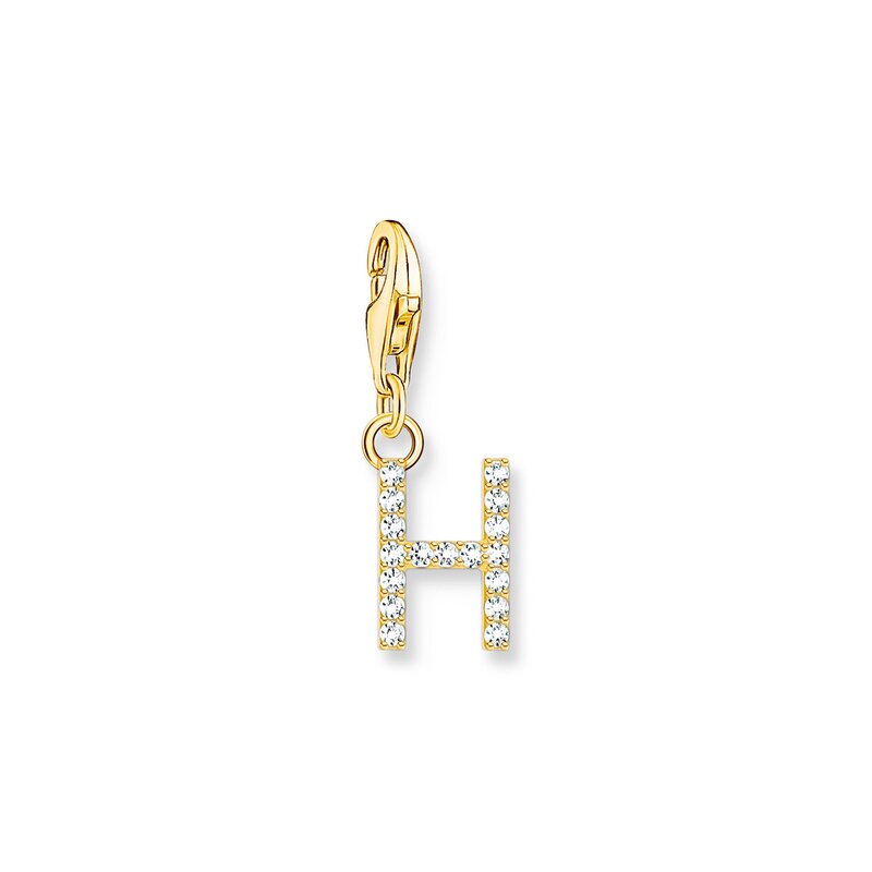 Product Image for Charm-hängsmycke bokstaven H med vita stenar guldpläterad