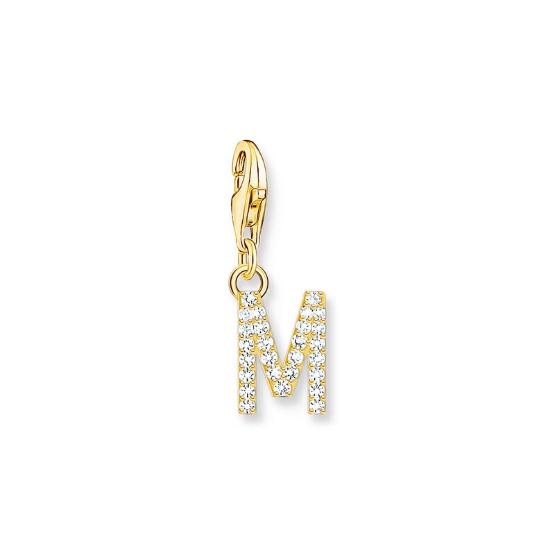 Product Image for Charm-hängsmycke bokstaven M med vita stenar guldpläterad