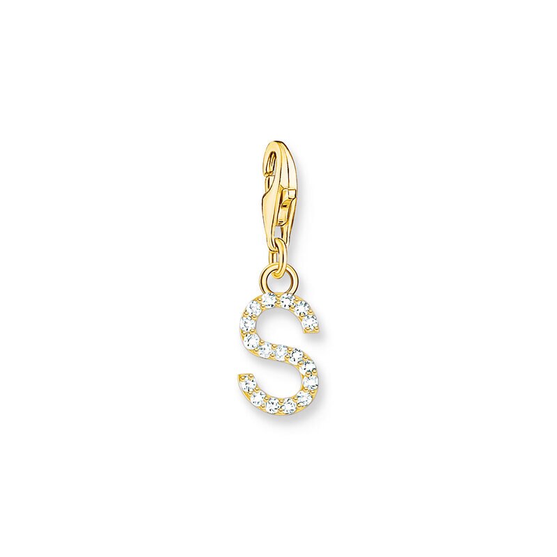 Product Image for Charm-hängsmycke bokstaven S med vita stenar guldpläterad