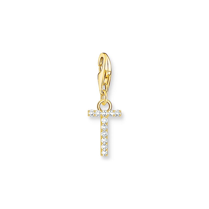 Product Image for Charm-hängsmycke bokstaven T med vita stenar guldpläterad