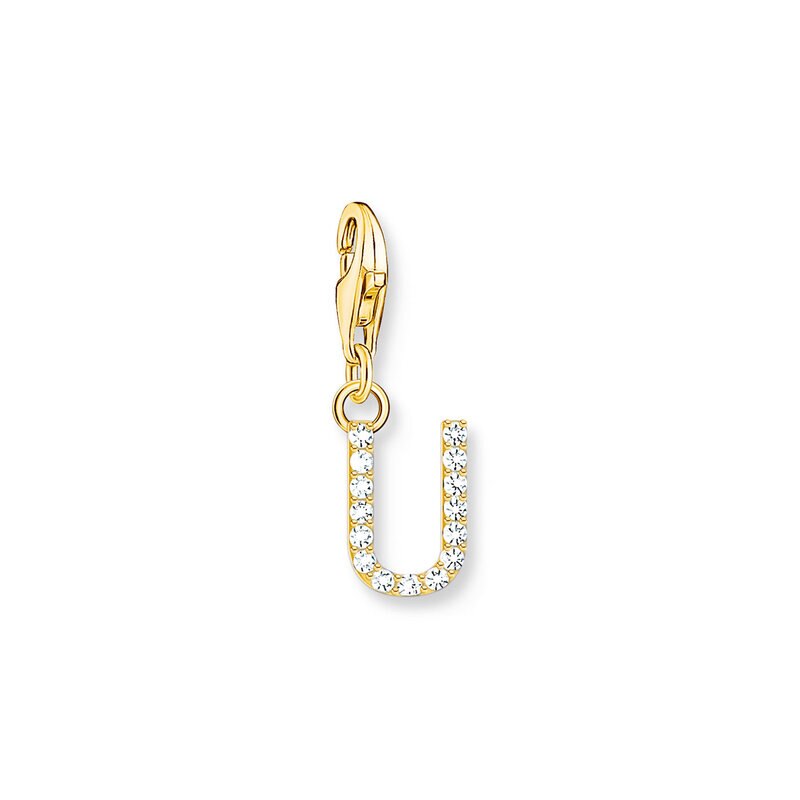 Product Image for Charm-hängsmycke bokstaven U med vita stenar guldpläterad