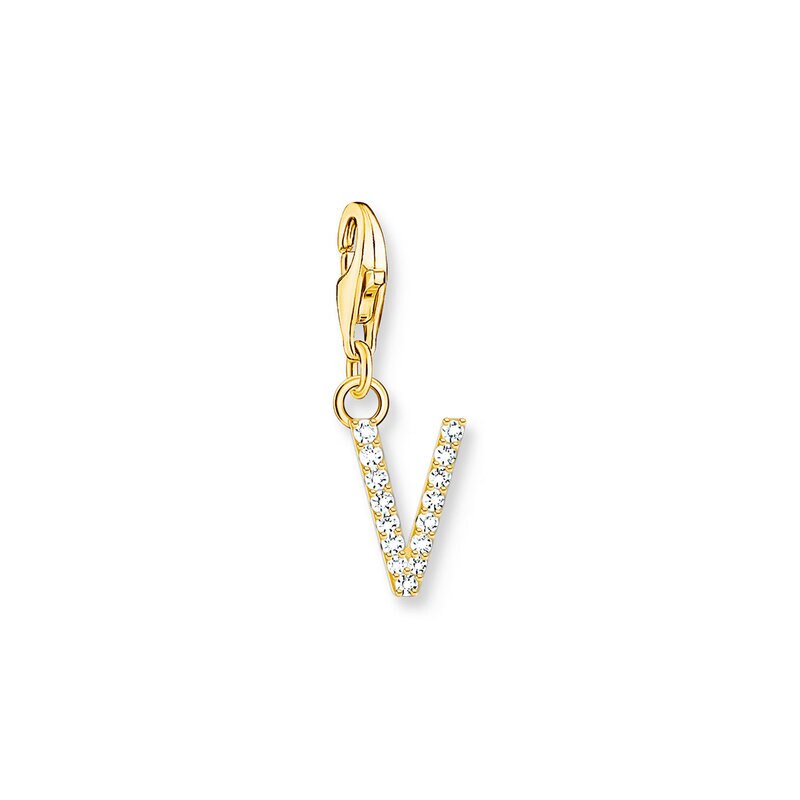 Product Image for Charm-hängsmycke bokstaven V med vita stenar guldpläterad