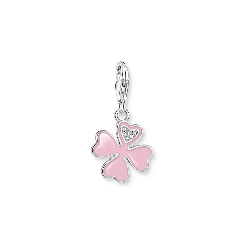 Product Image for Charm-hängsmycke rosa klöverblad med vita stenar silver