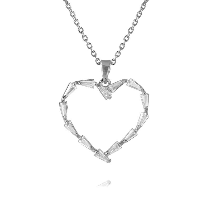 Product Image for Baguette heart necklace Rhodium Crystal