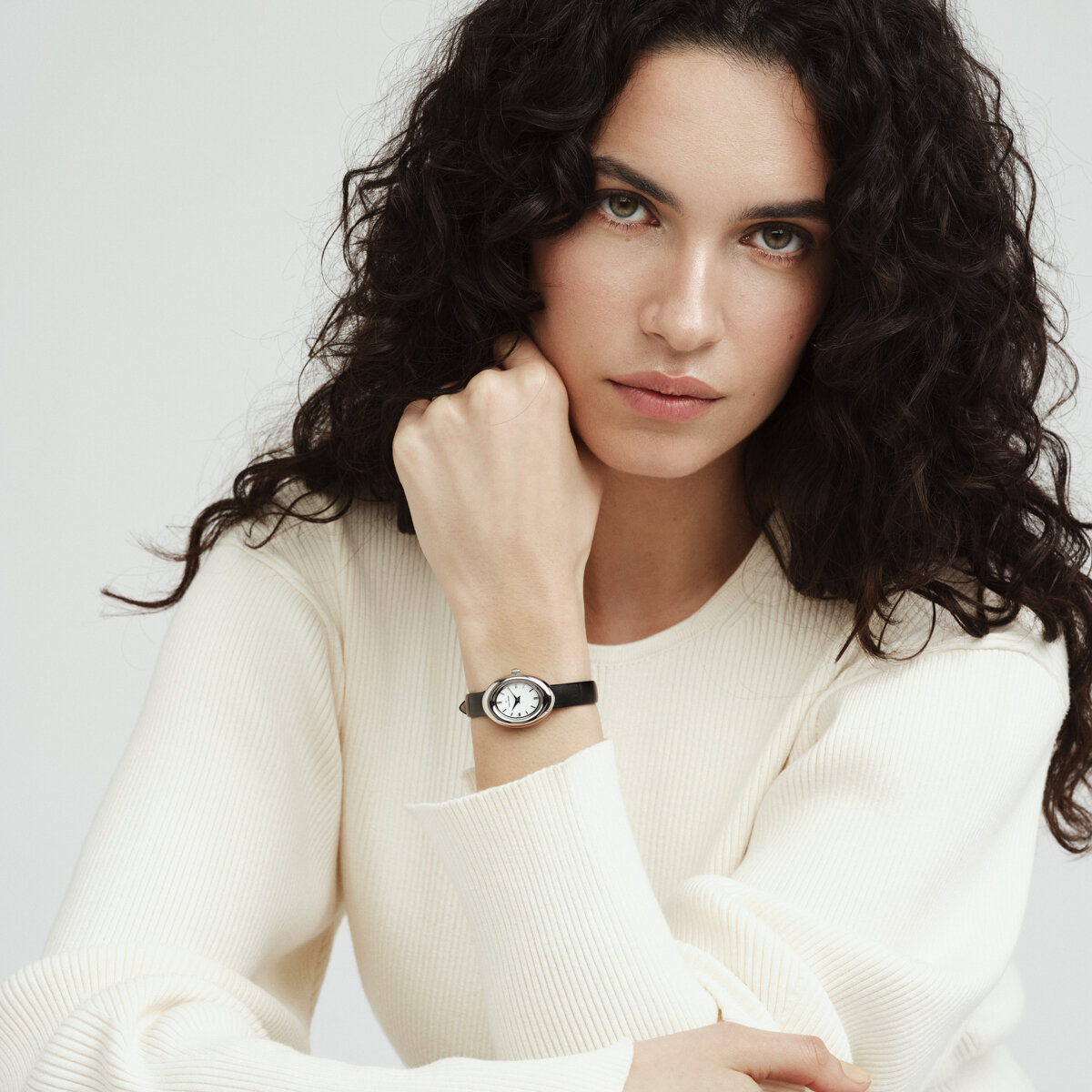 Belle Oval Leather Steel Watch