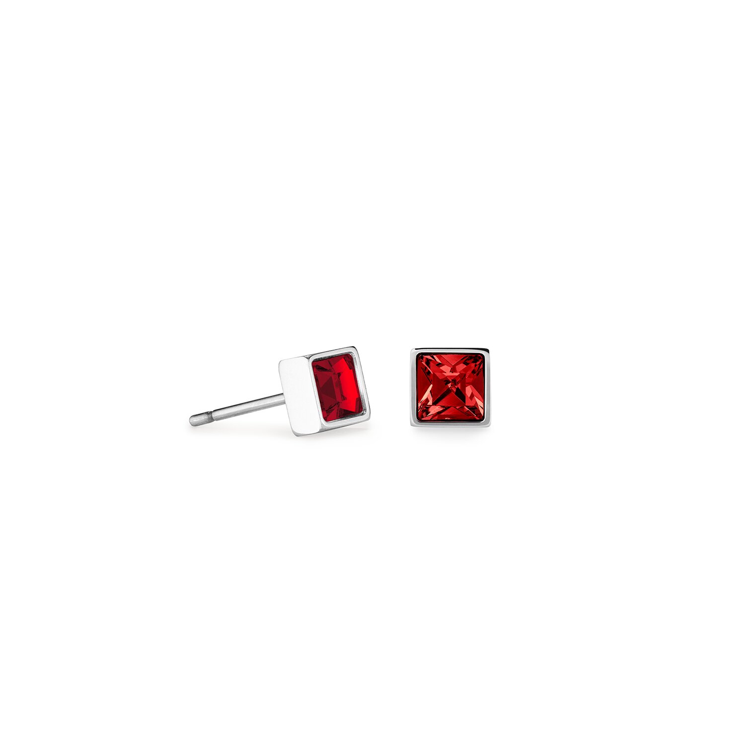 Earrings Square Red Silver
