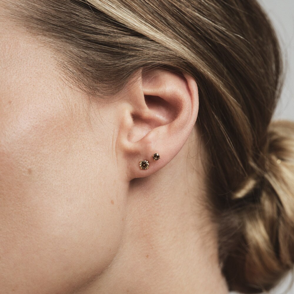 Jolie Gold Small Stud - Coffee