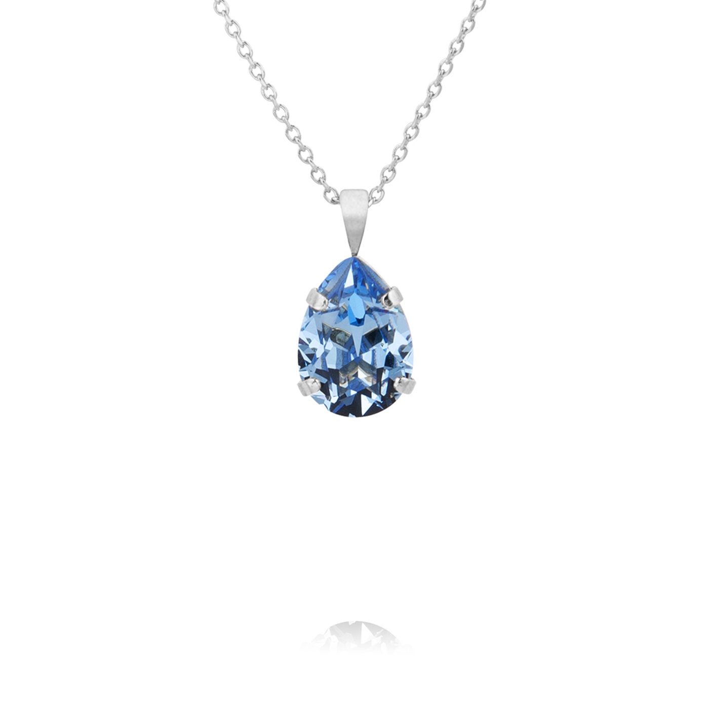 Mini Drop Necklace Rhodium / Light Sapphire