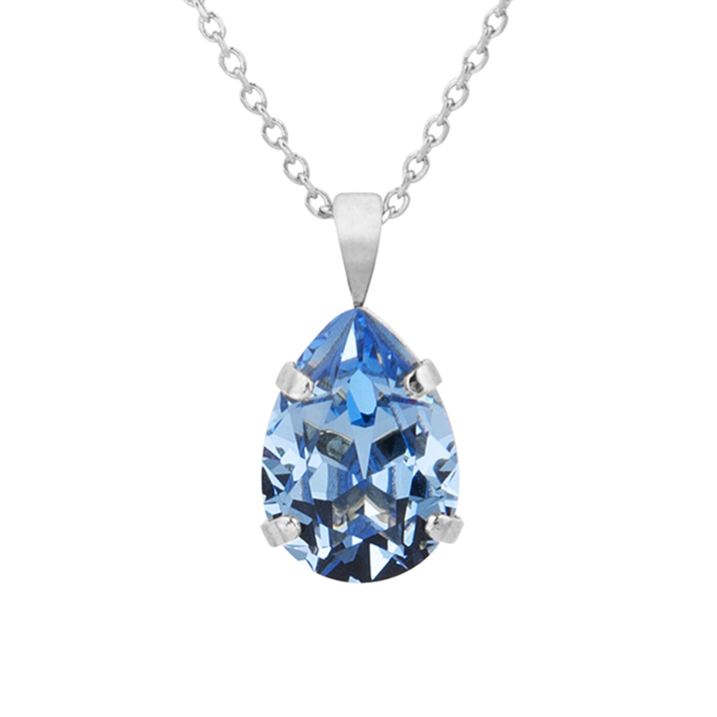 Mini Drop Necklace Rhodium / Light Sapphire