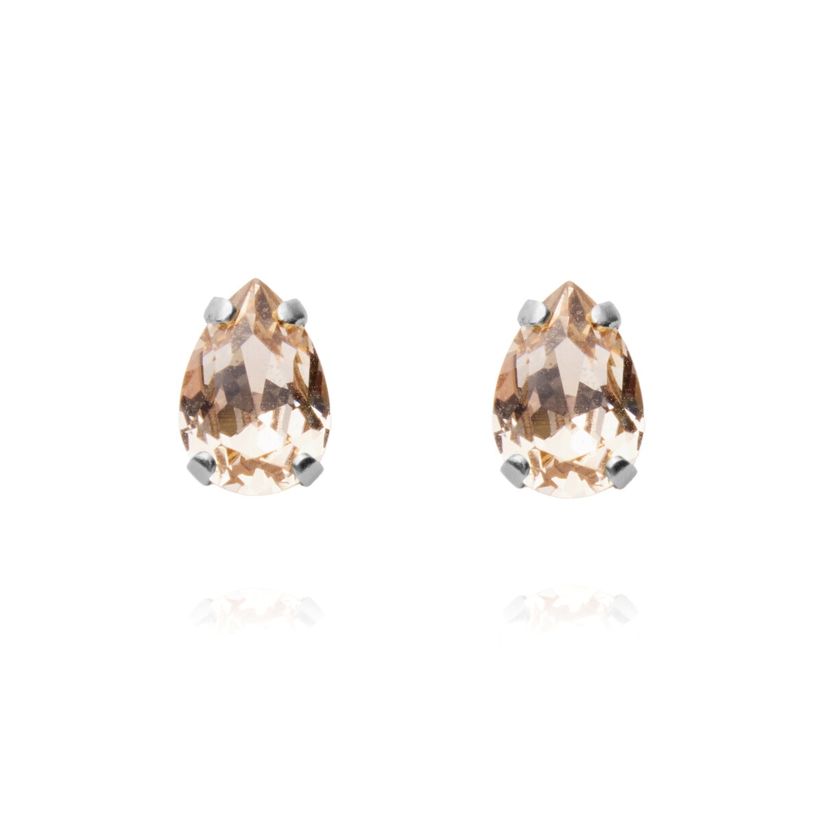 Petite Drop Stud Earrings Rhodium / Light Silk