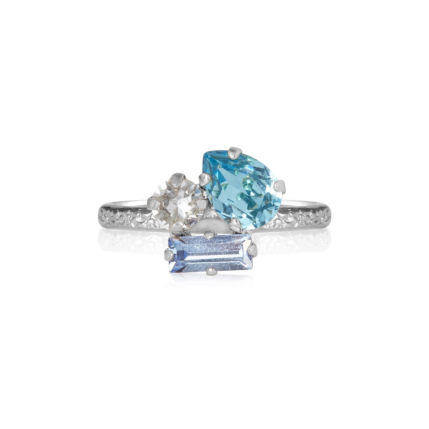 Isa Ring Rhodium / Aquamarine combo