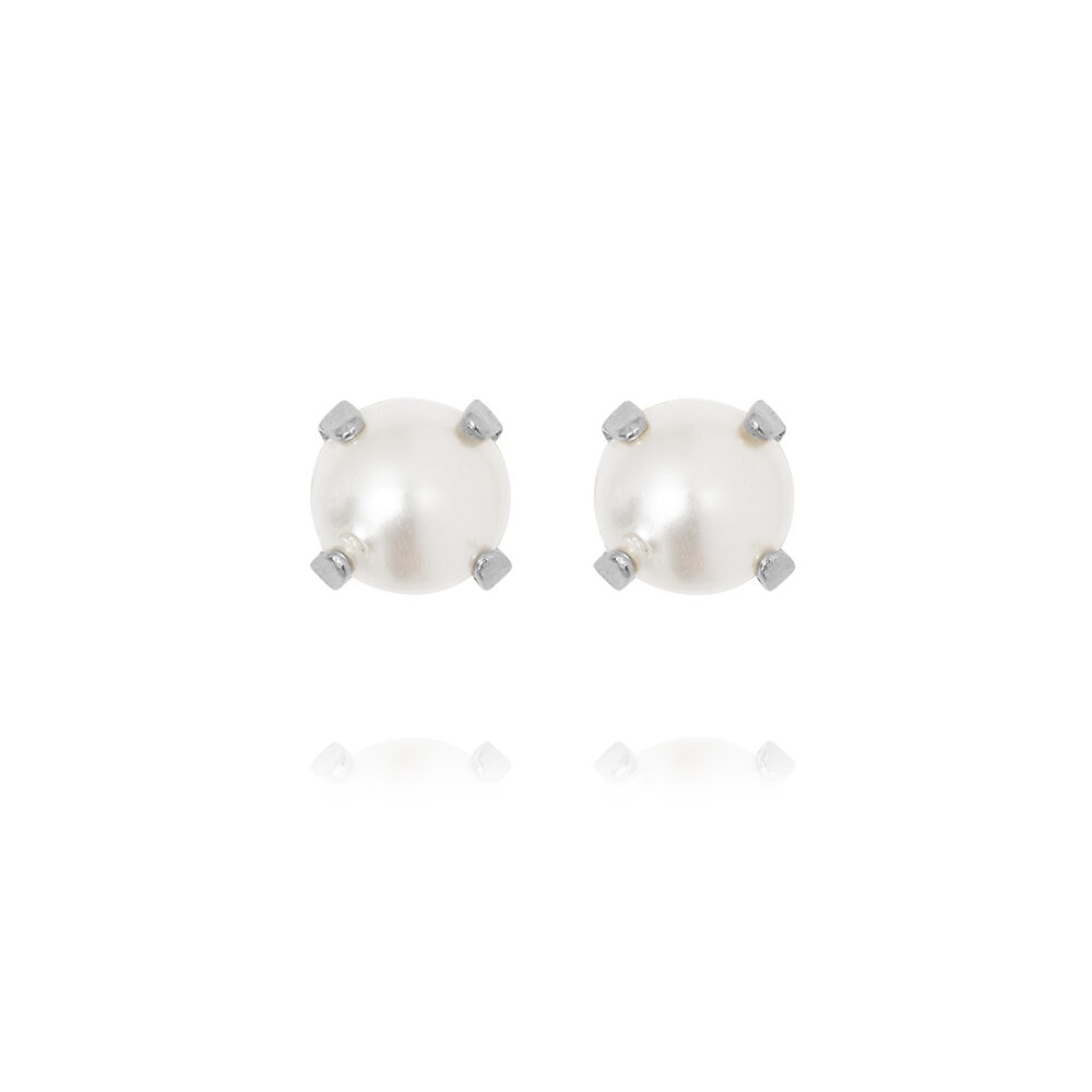 Mini Stud Earrings Rhodium Pearl