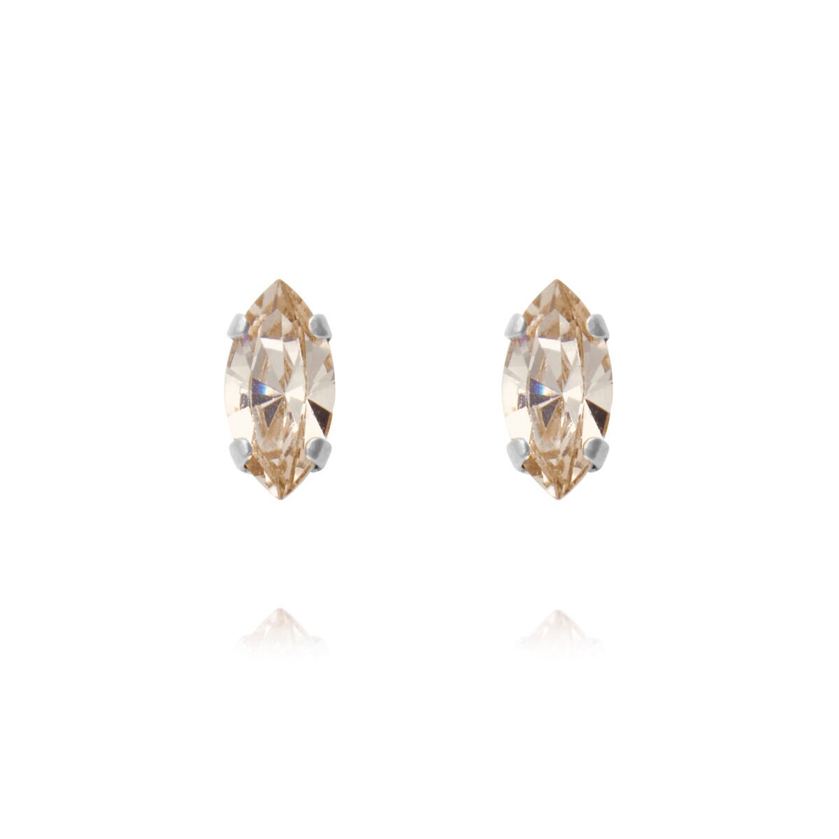Petite Navette Earrings Rhodium Light Silk
