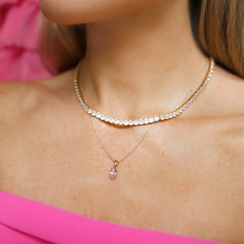 Petite Navette Necklace Gold Light Rose