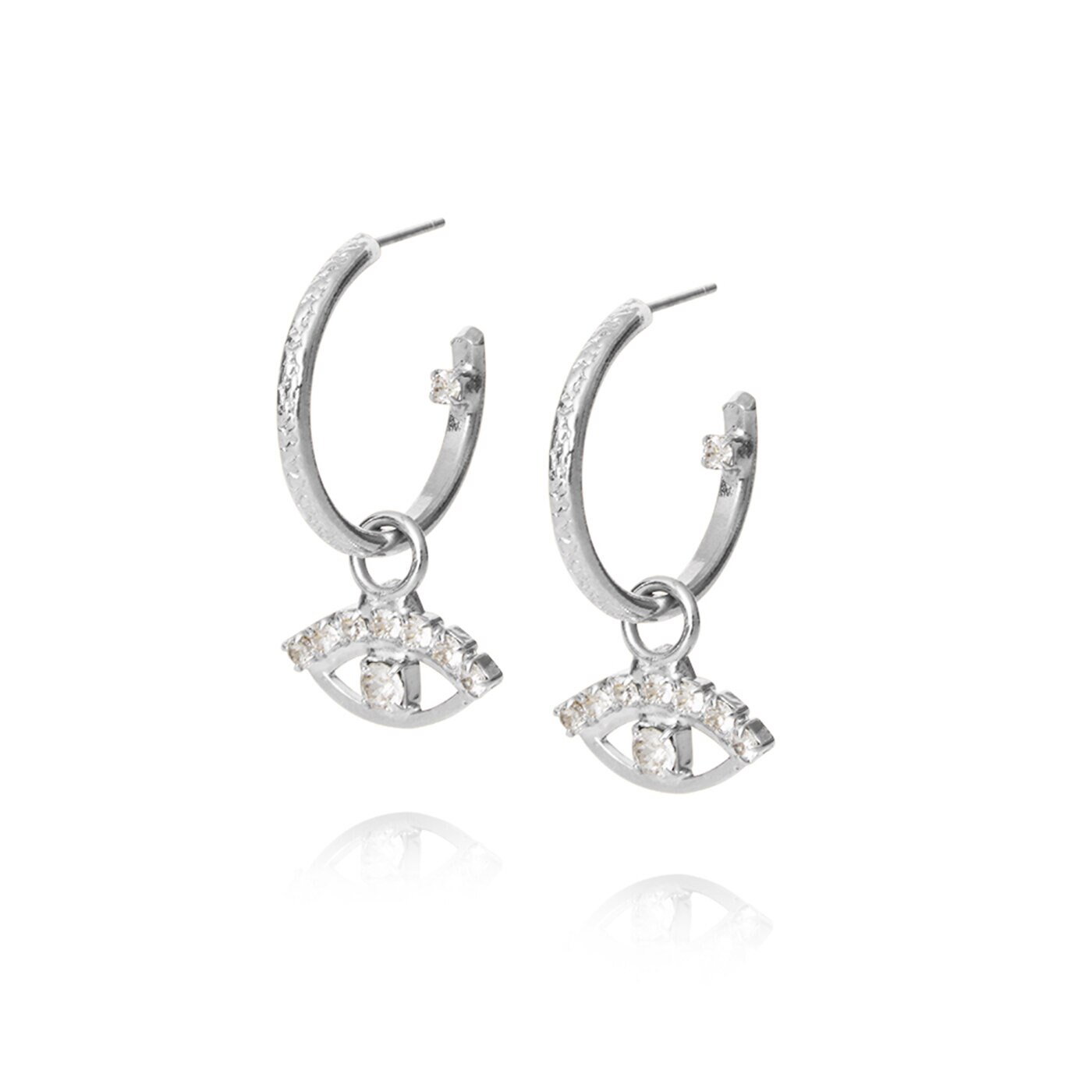 Petite Greek Eye Earrings Rhodium / Crystal