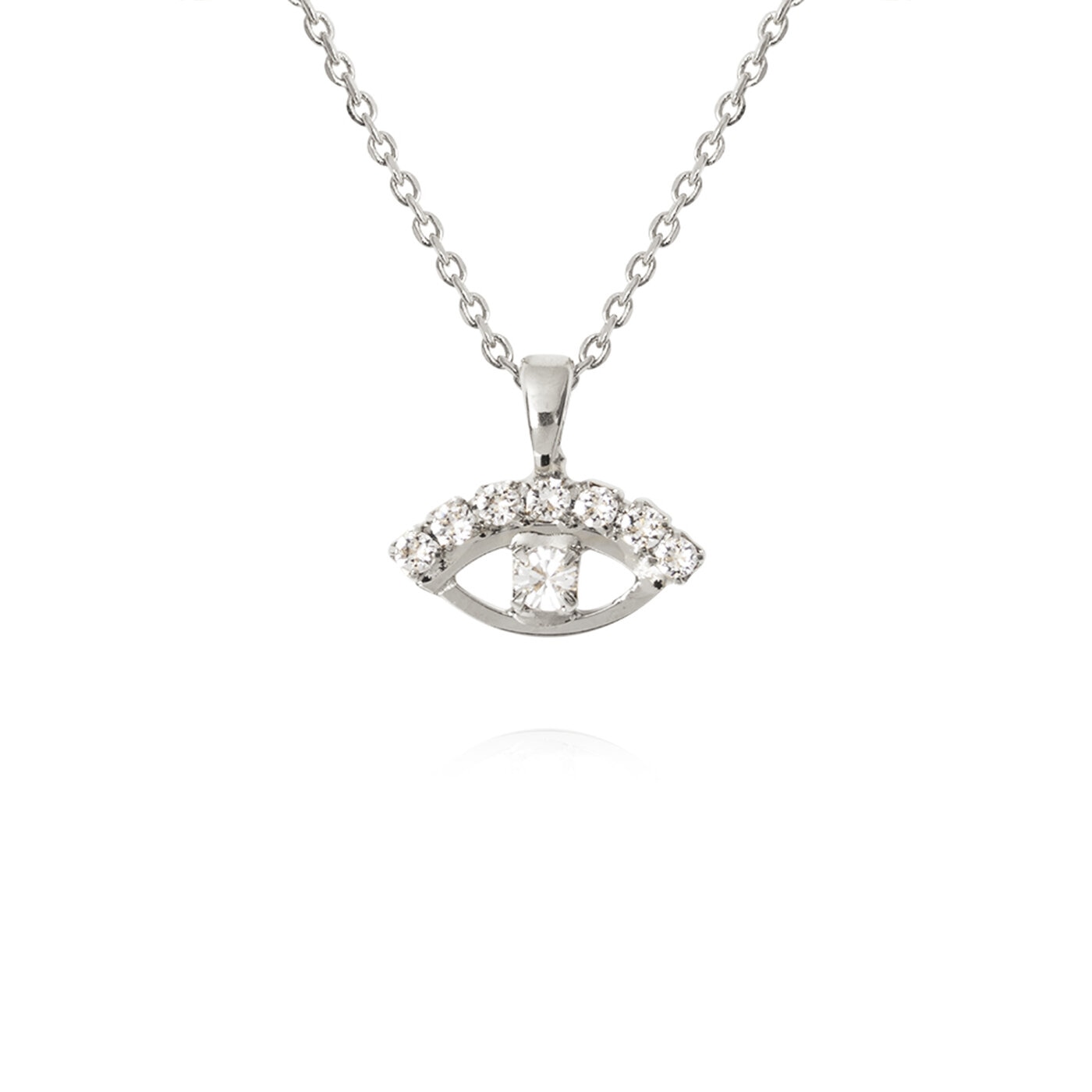 Petite Greek Eye Necklace Rhodium / Crystal