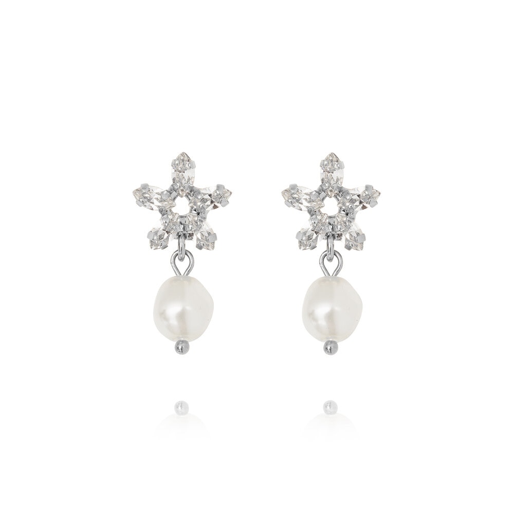 Emmy Earrings Rhodium Pearl Crystal