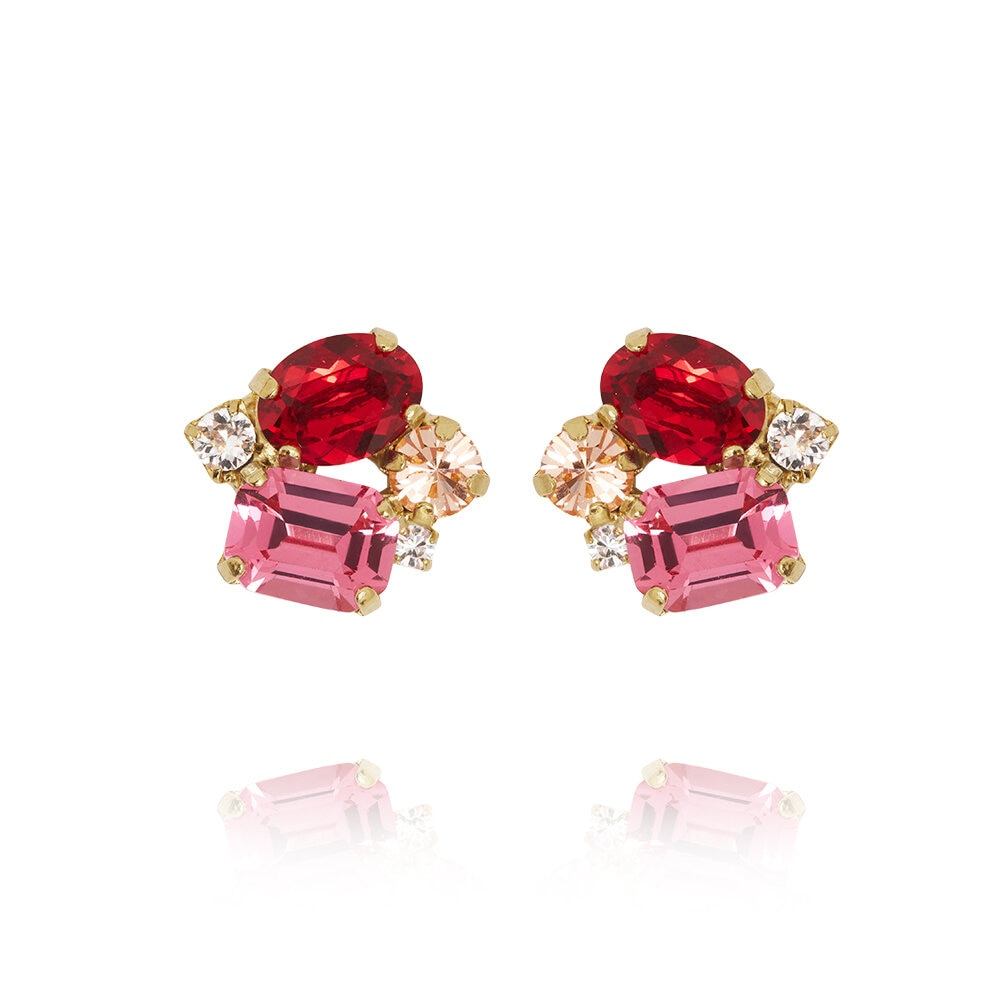 Petite Carolina Earrings Gold Scarlet Combo