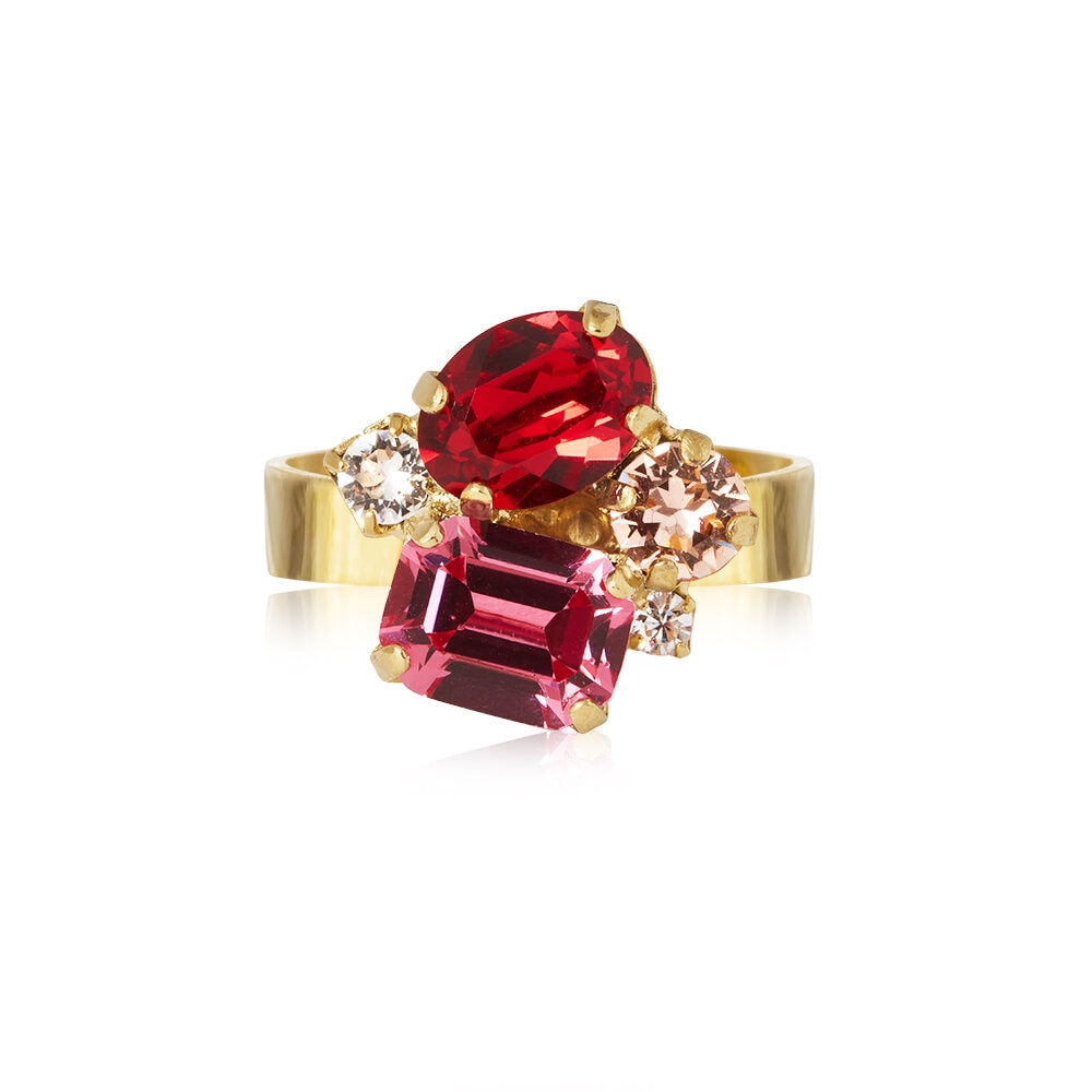 Petite Carolina Ring Gold Scarlet Combo