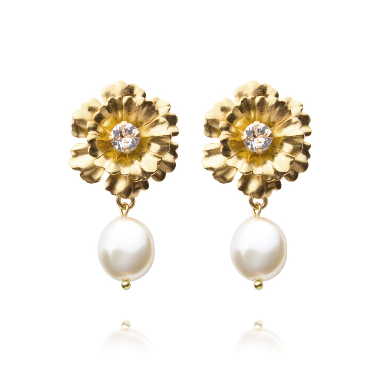 Blossom Pearl Earrings Gold / Crystal