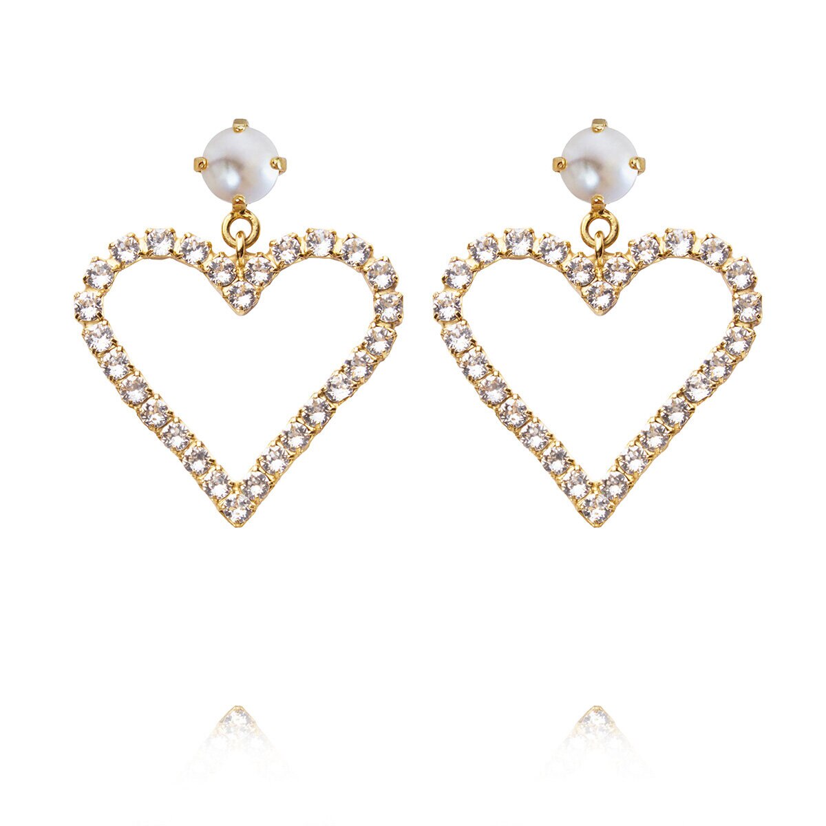Heart To Heart Earrings Gold Pearl Crystal