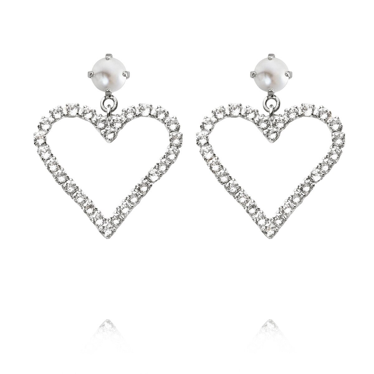 Heart To Heart Earrings Rhodium Pearl Crystal