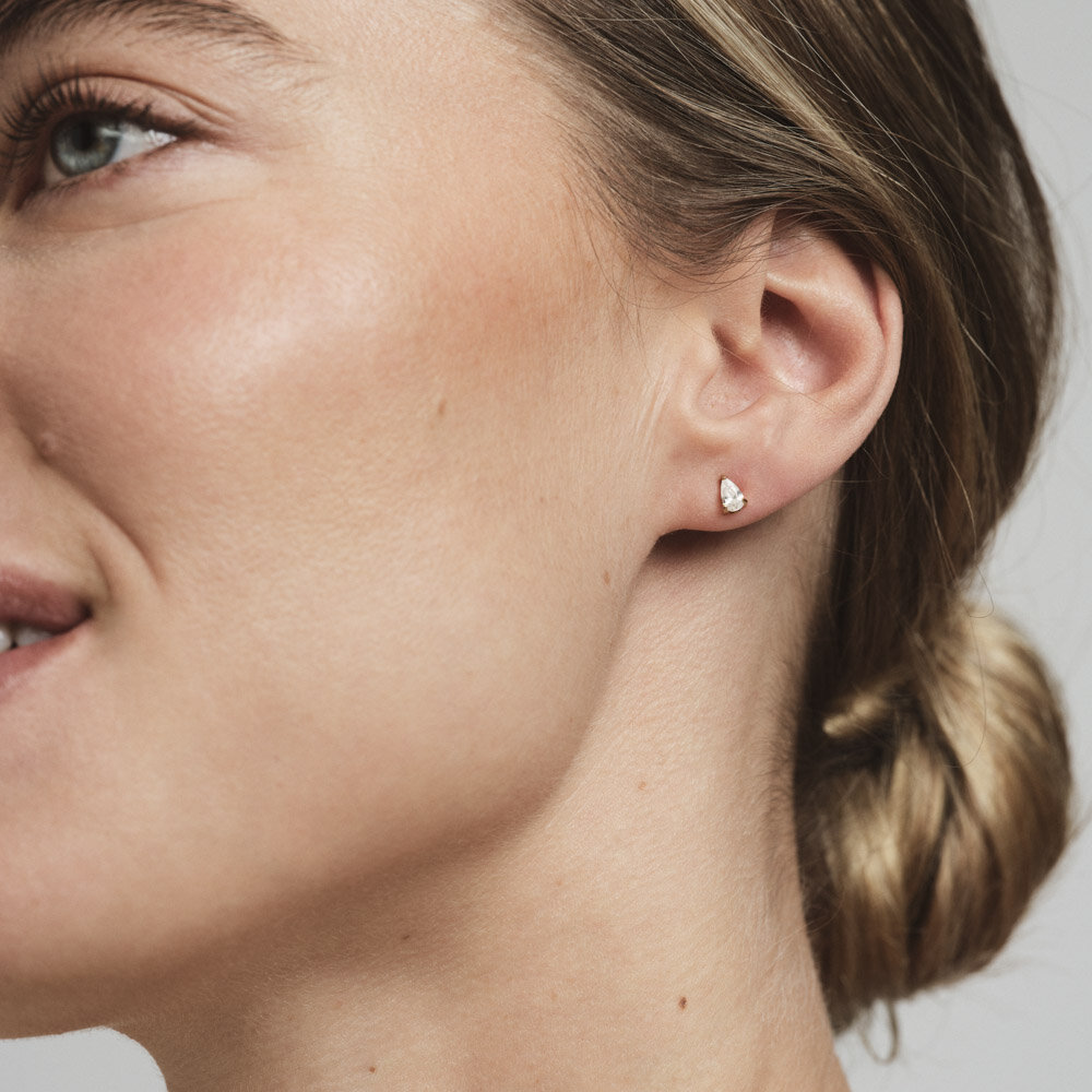 Belle Gold Small Studs - White