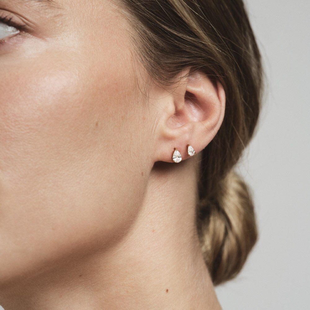 Belle Gold Small Studs - White