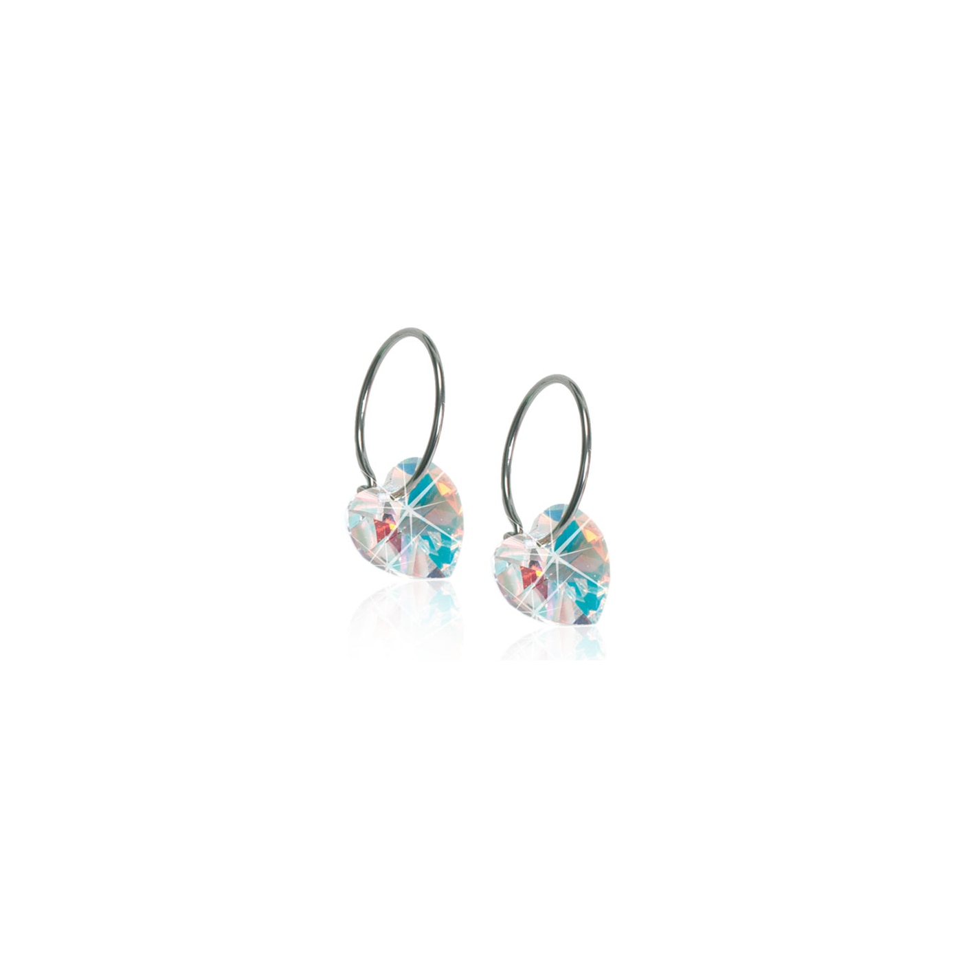 Ear Rings 14 mm Pendant Heart Rainbow