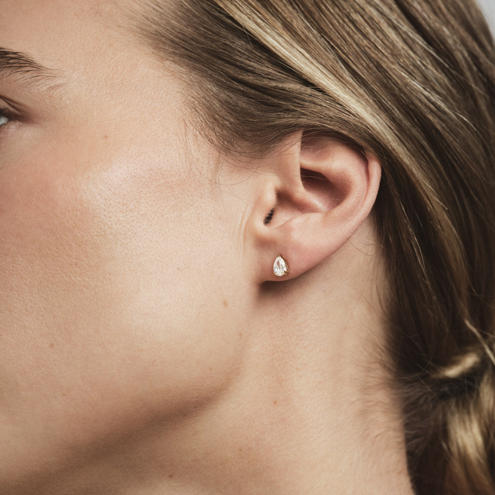 Belle Gold Medium Studs - White