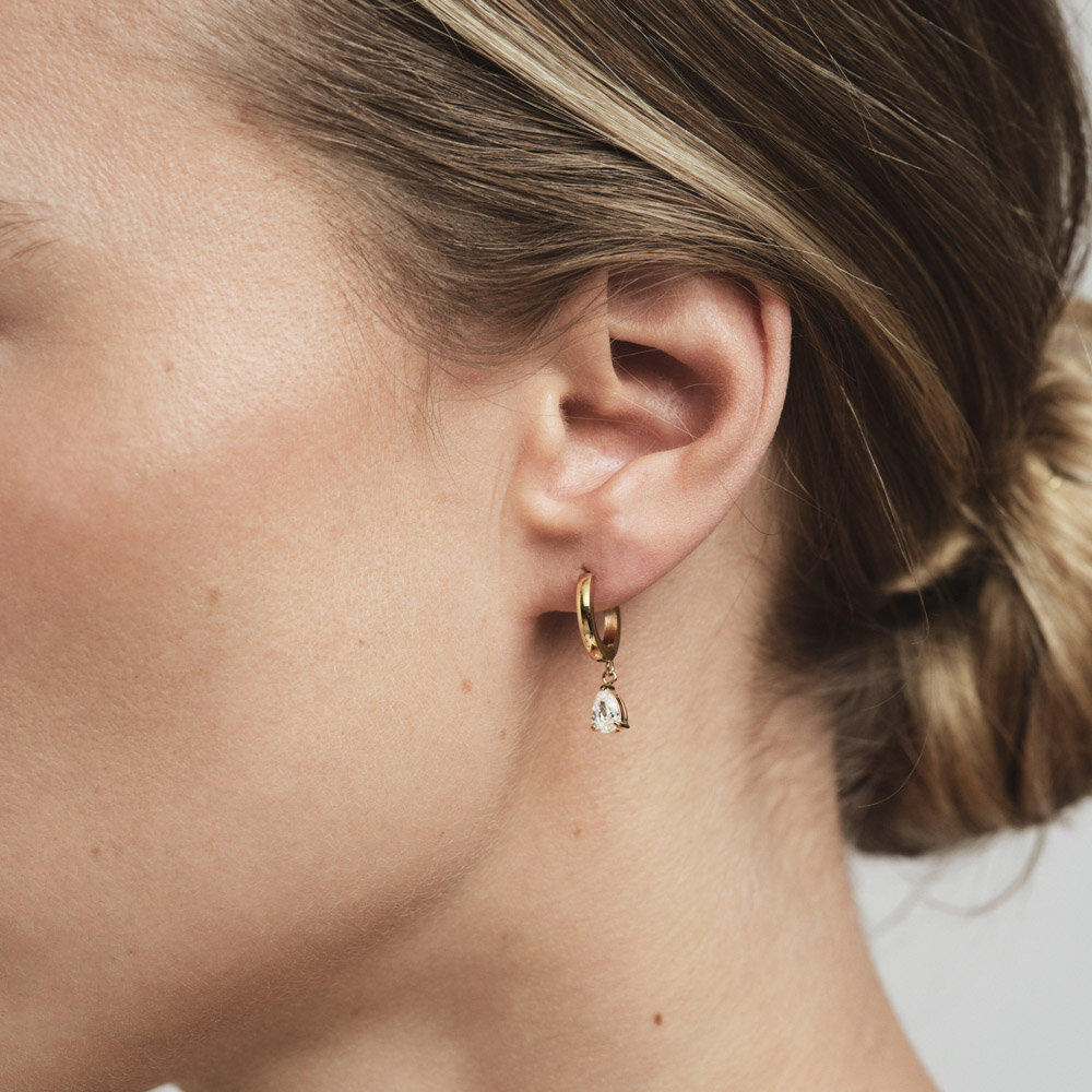 Belle Gold Hoops - White