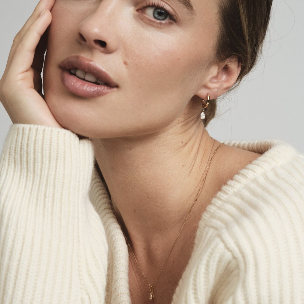 Belle Gold Hoops - White