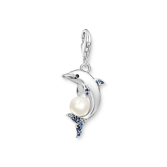 Charm-hängsmycke delfin med pärla silver