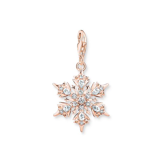 Charm-hängsmycke snöflinga med vita stenar roséguld