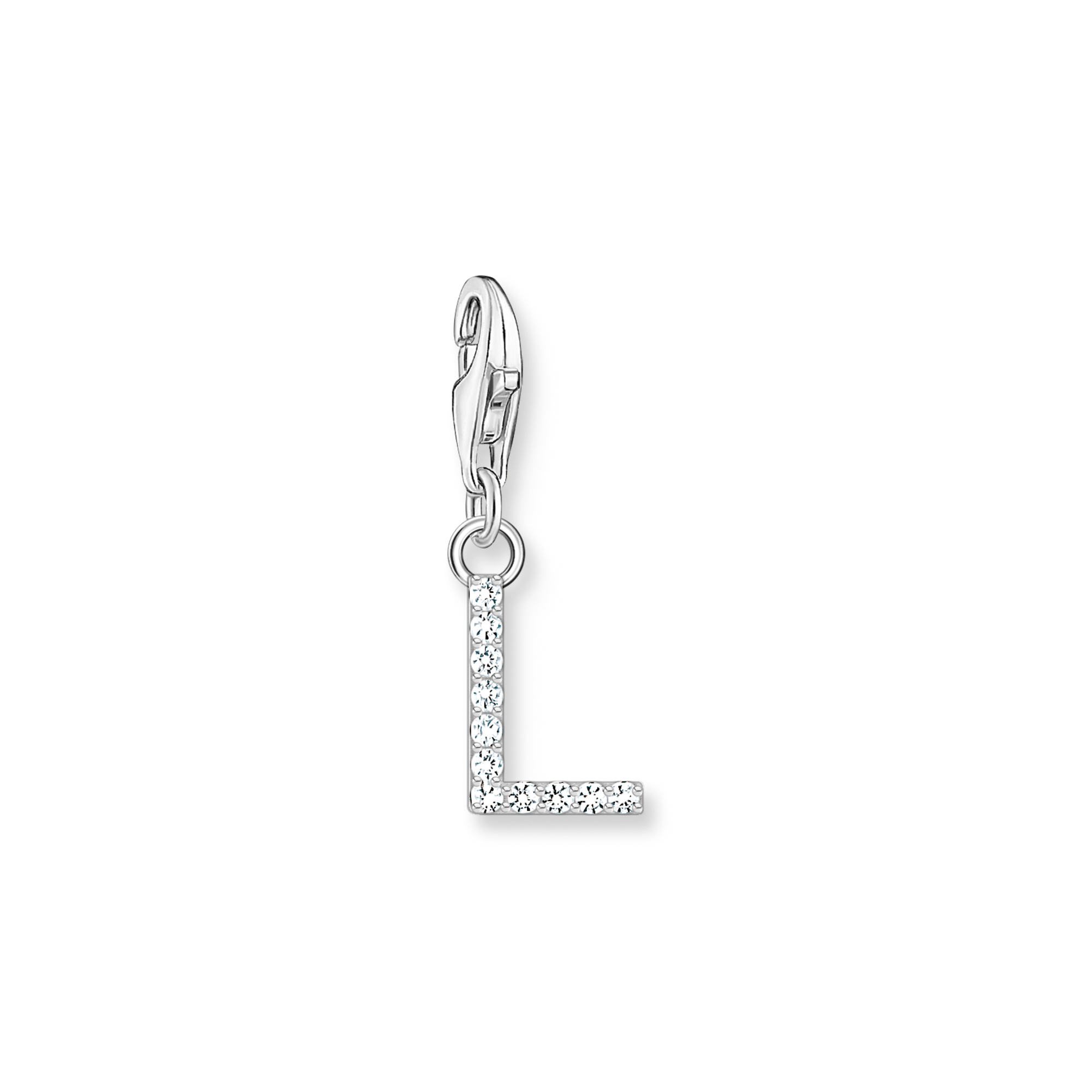 Charm-hängsmycke bokstaven L med vita stenar silver