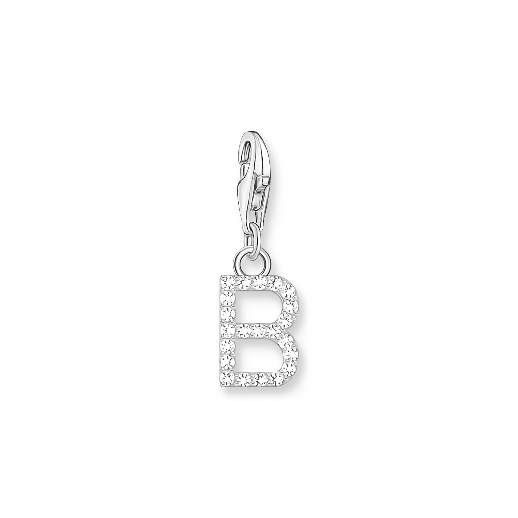 Charm-hängsmycke bokstaven B med vita stenar silver