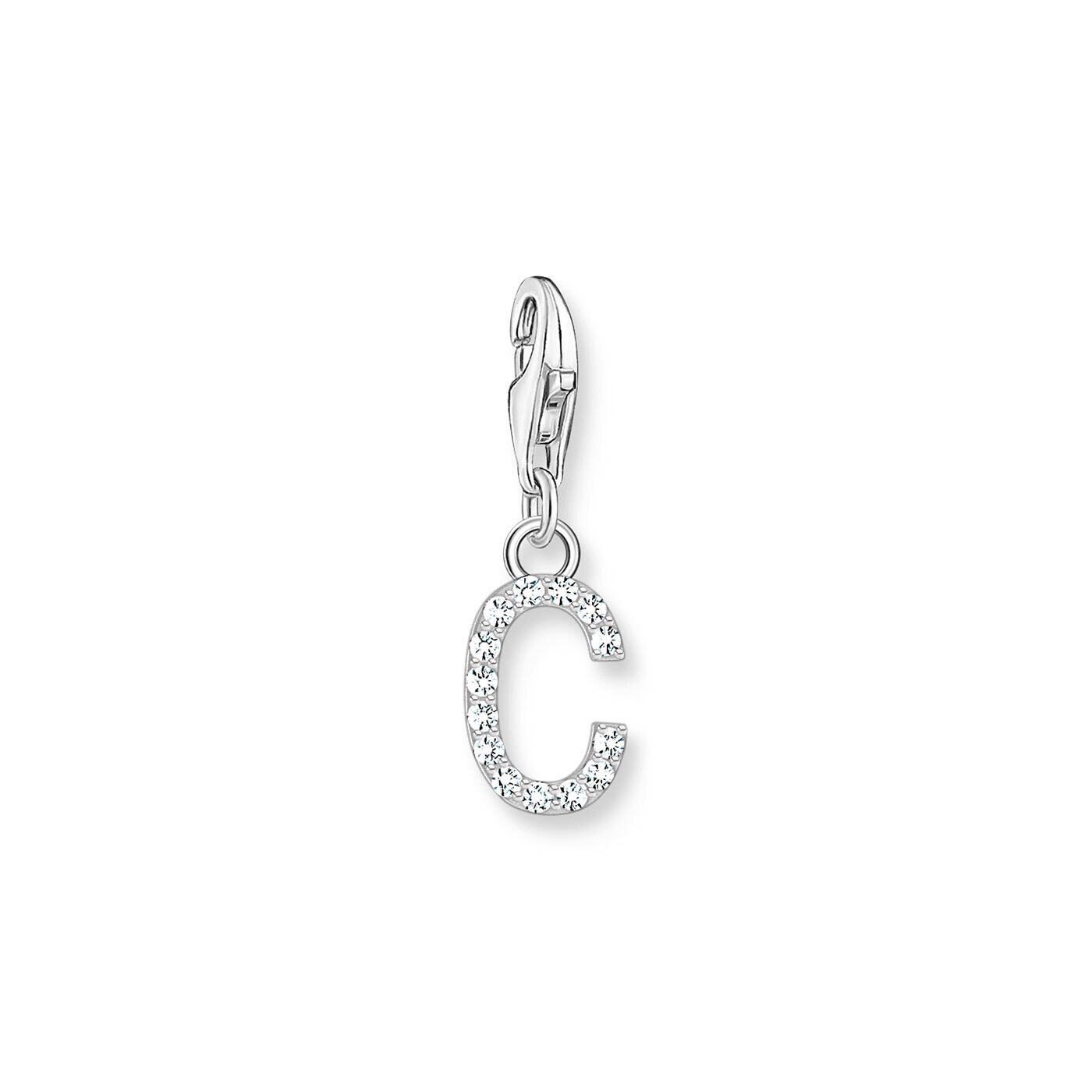 Charm-hängsmycke bokstaven C med vita stenar silver