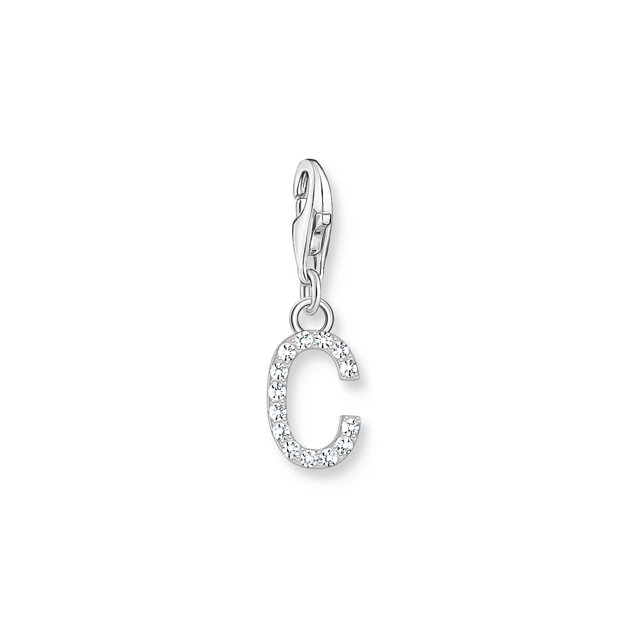 Charm-hängsmycke bokstaven C med vita stenar silver