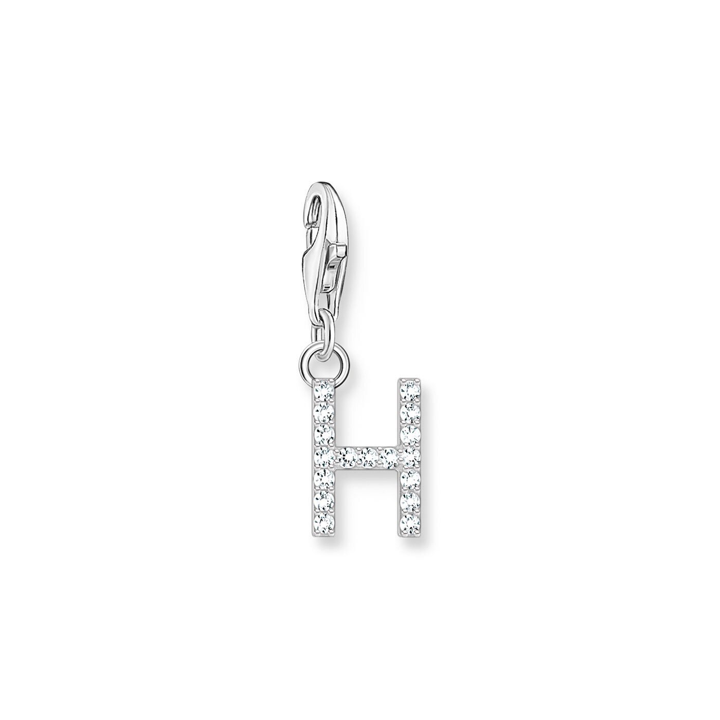 Charm-hängsmycke bokstaven H med vita stenar silver