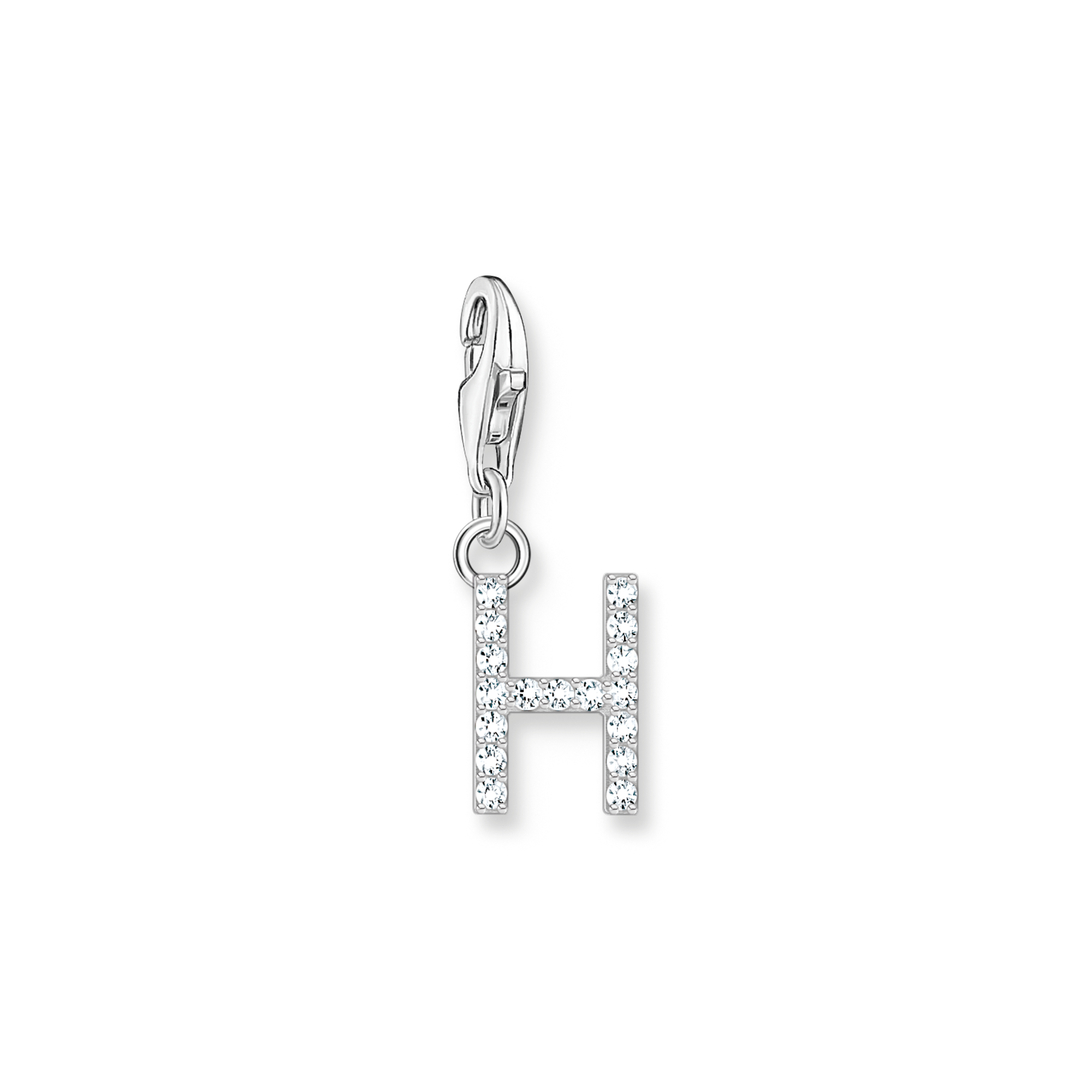 Charm-hängsmycke bokstaven H med vita stenar silver